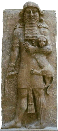 Gilgames tranglant un lion sous son bras
